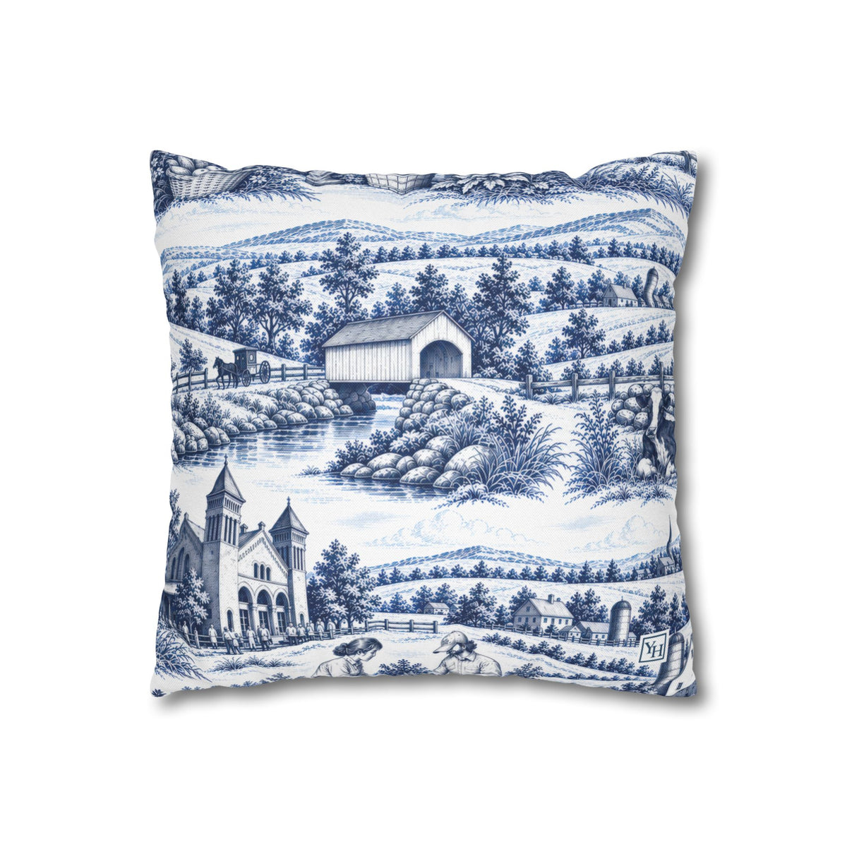 Lancaster Square Pillow Cover, Large Scale — Toile Pattern | Indigo Blue