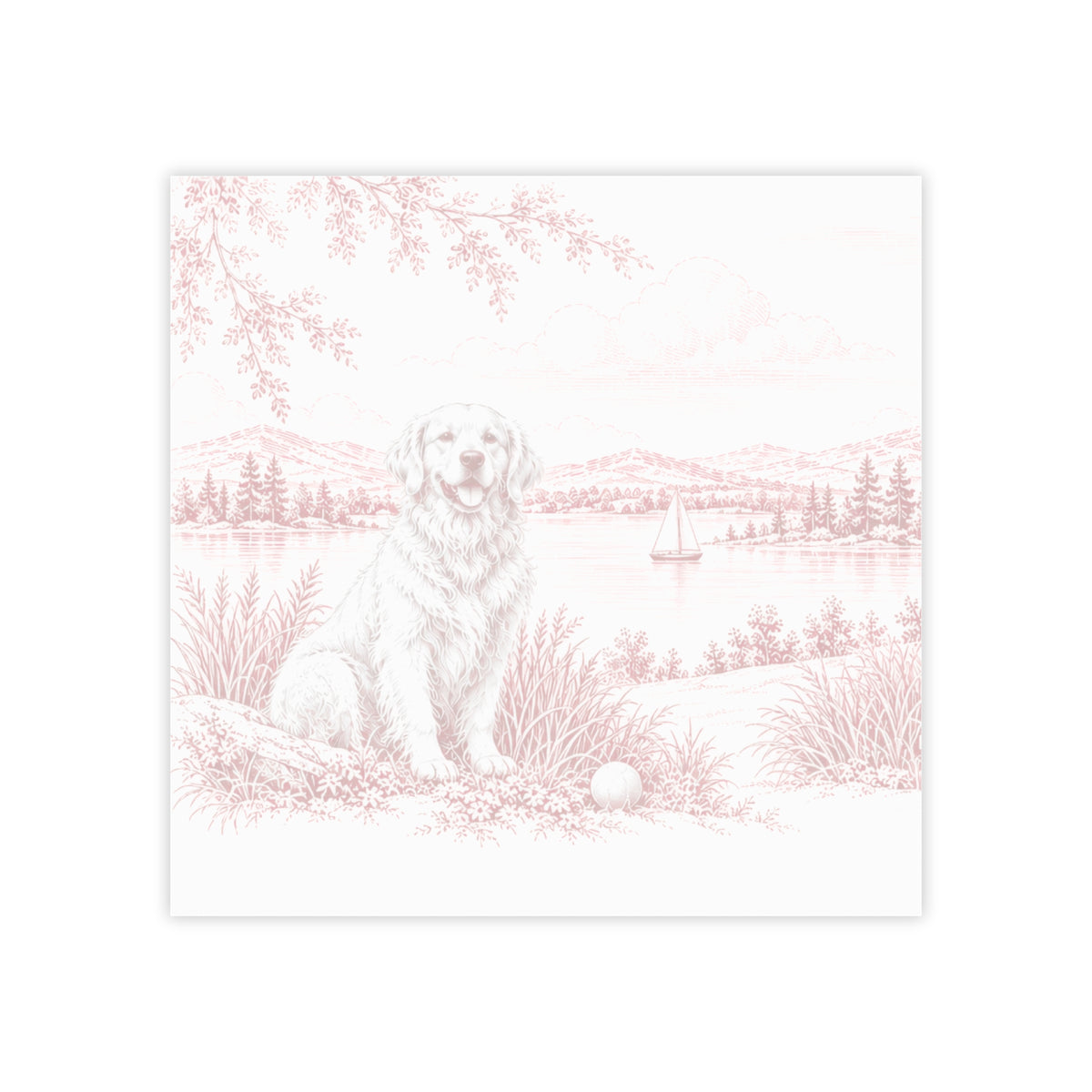 Golden Retriever Post-it® Note Pad — Toile Pattern | Turkish Red