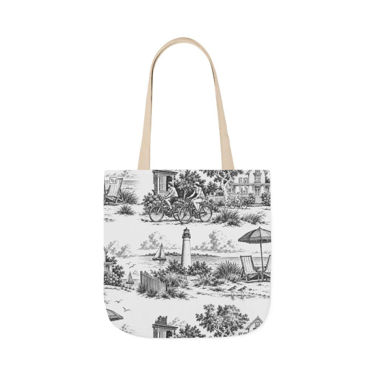 Cape May Canvas Tote Bag — Toile Pattern | Soft Black