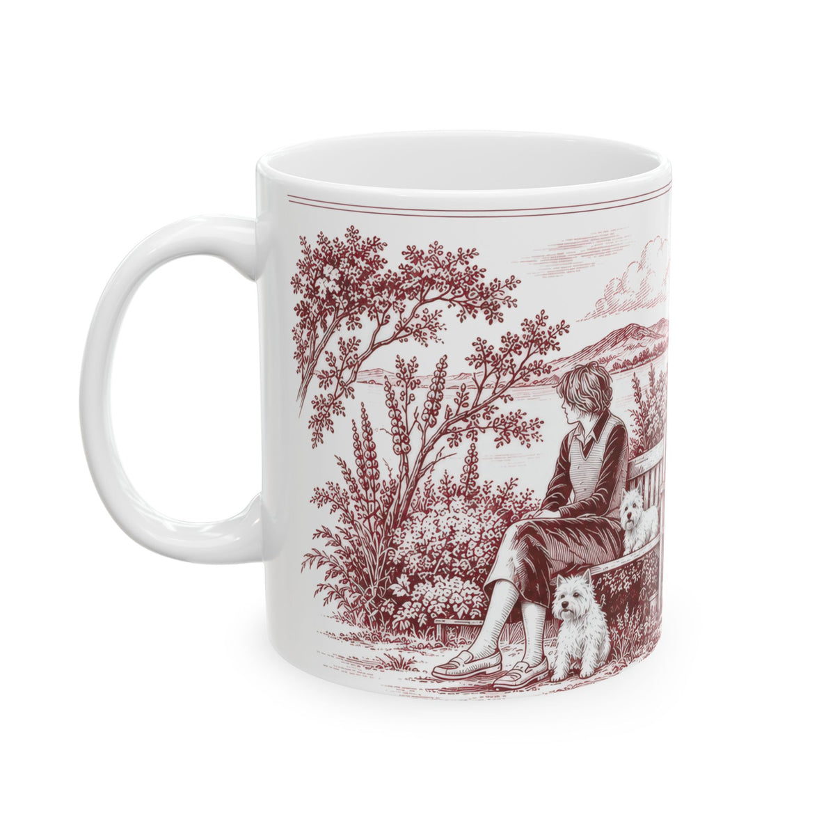 West Highland Terrier Ceramic Mug — Toile Pattern | Turkish Red