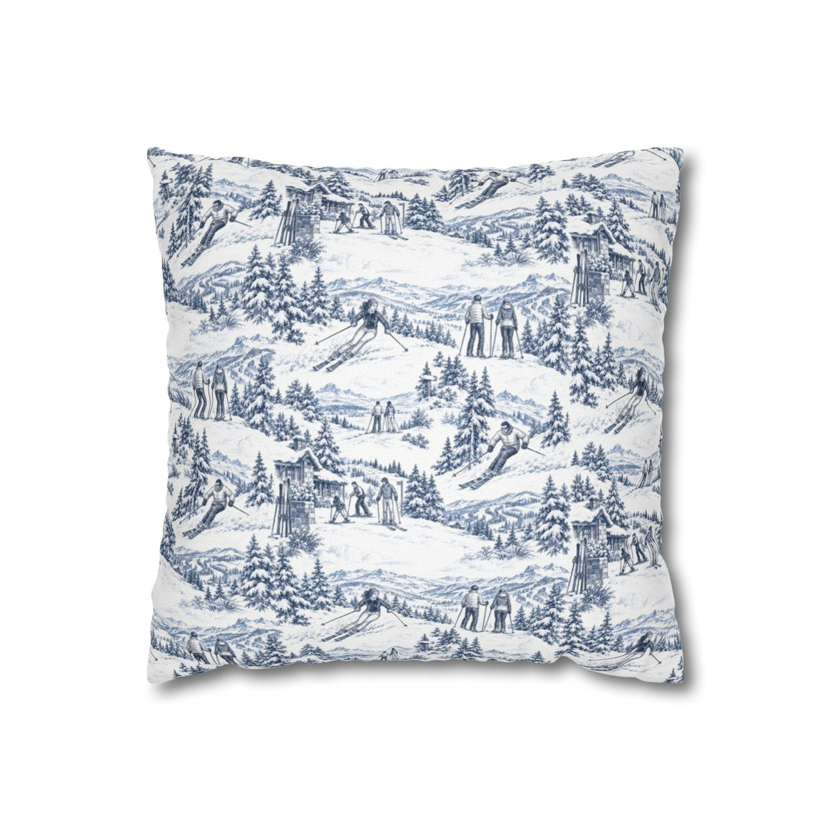 Skiing Square Pillow Cover — Toile Pattern | Indigo Blue