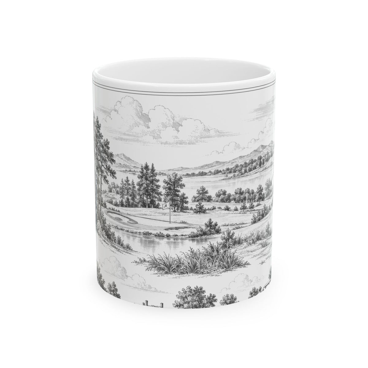 Golf Ceramic Mug — Toile Pattern | Soft Black