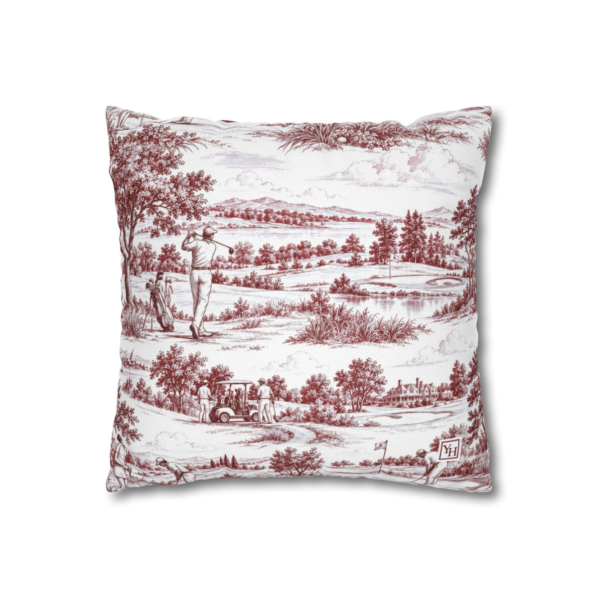 Golf Square Pillow Cover — Toile Pattern | Turkish Red