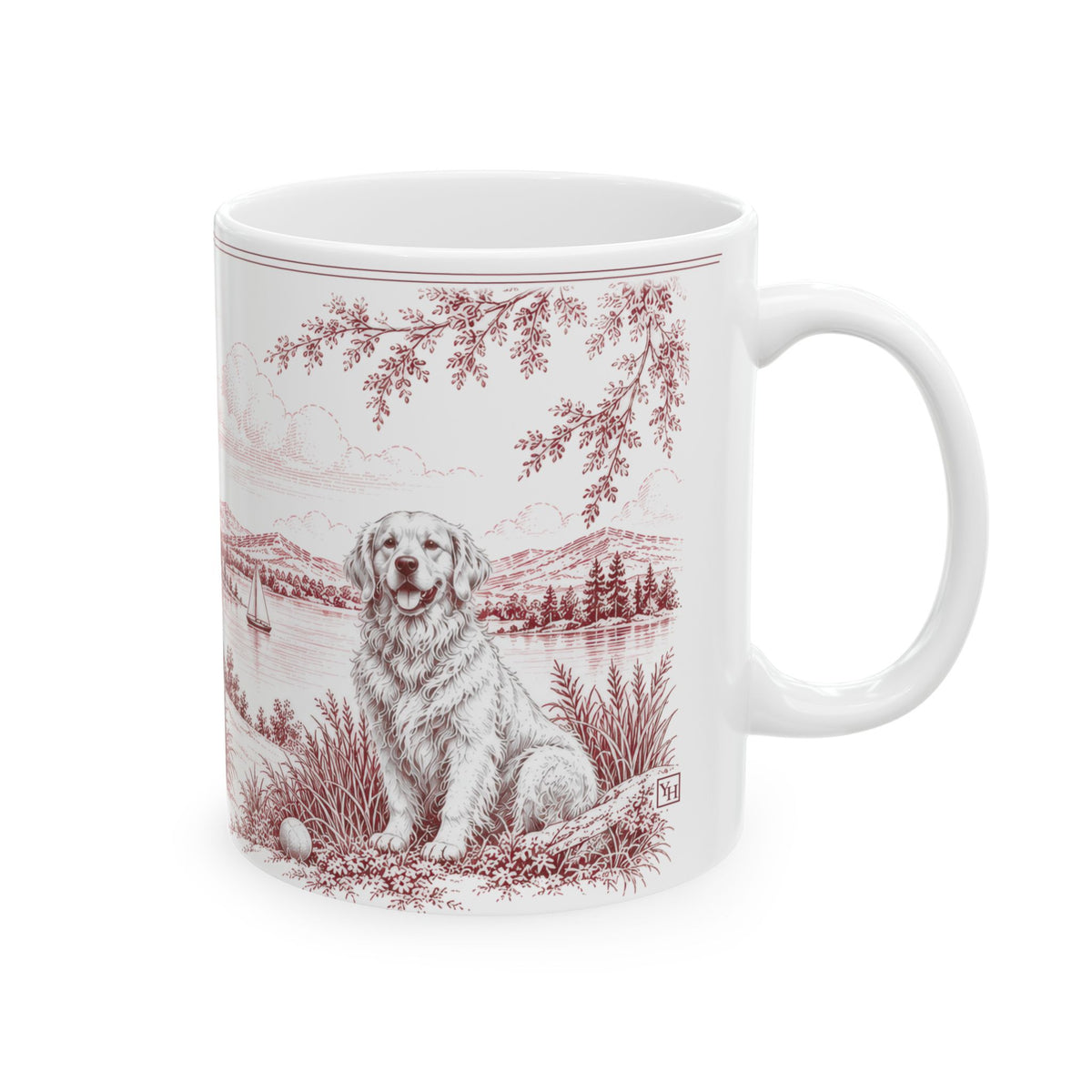 Golden Retriever Ceramic Mug — Toile Pattern | Turkish Red