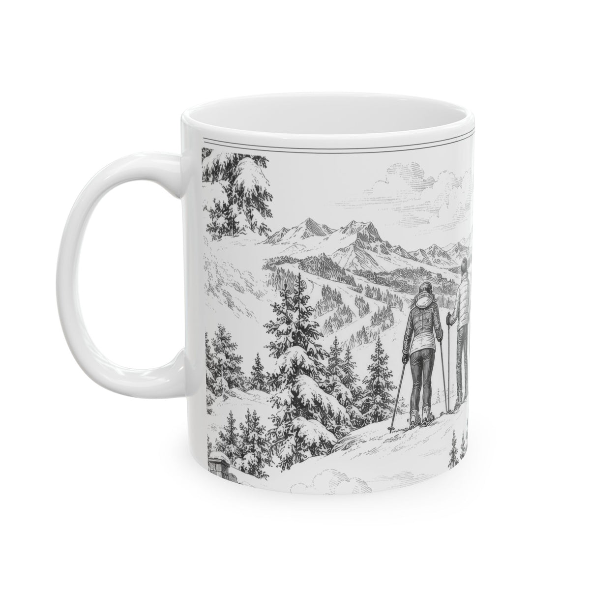 Skiing Ceramic Mug — Toile Pattern | Soft Black