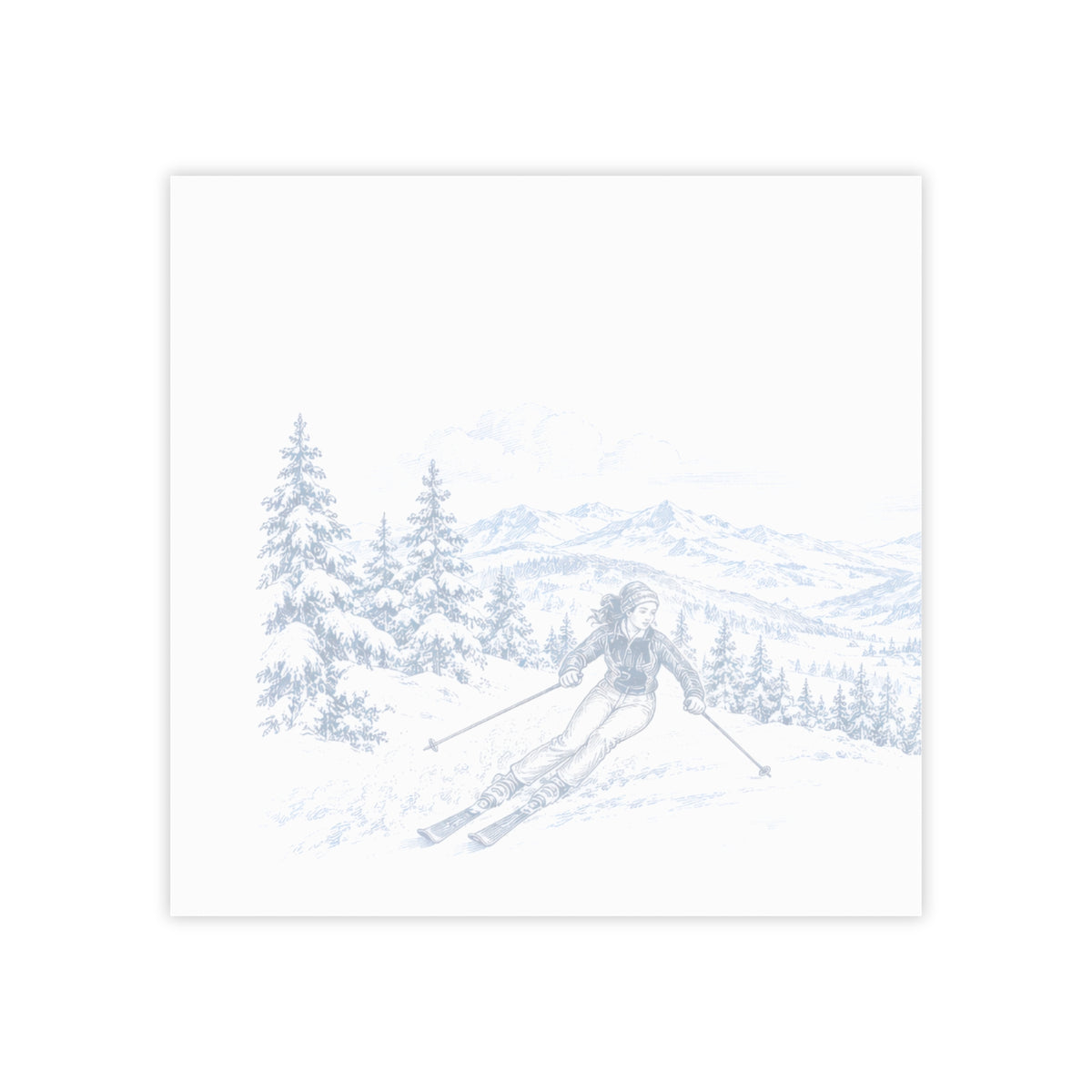 Skiing Post-it® Note Pad — Toile Pattern | Indigo Blue