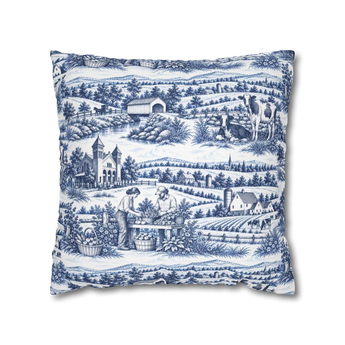 Lancaster Square Pillow Cover — Toile Pattern | Indigo Blue