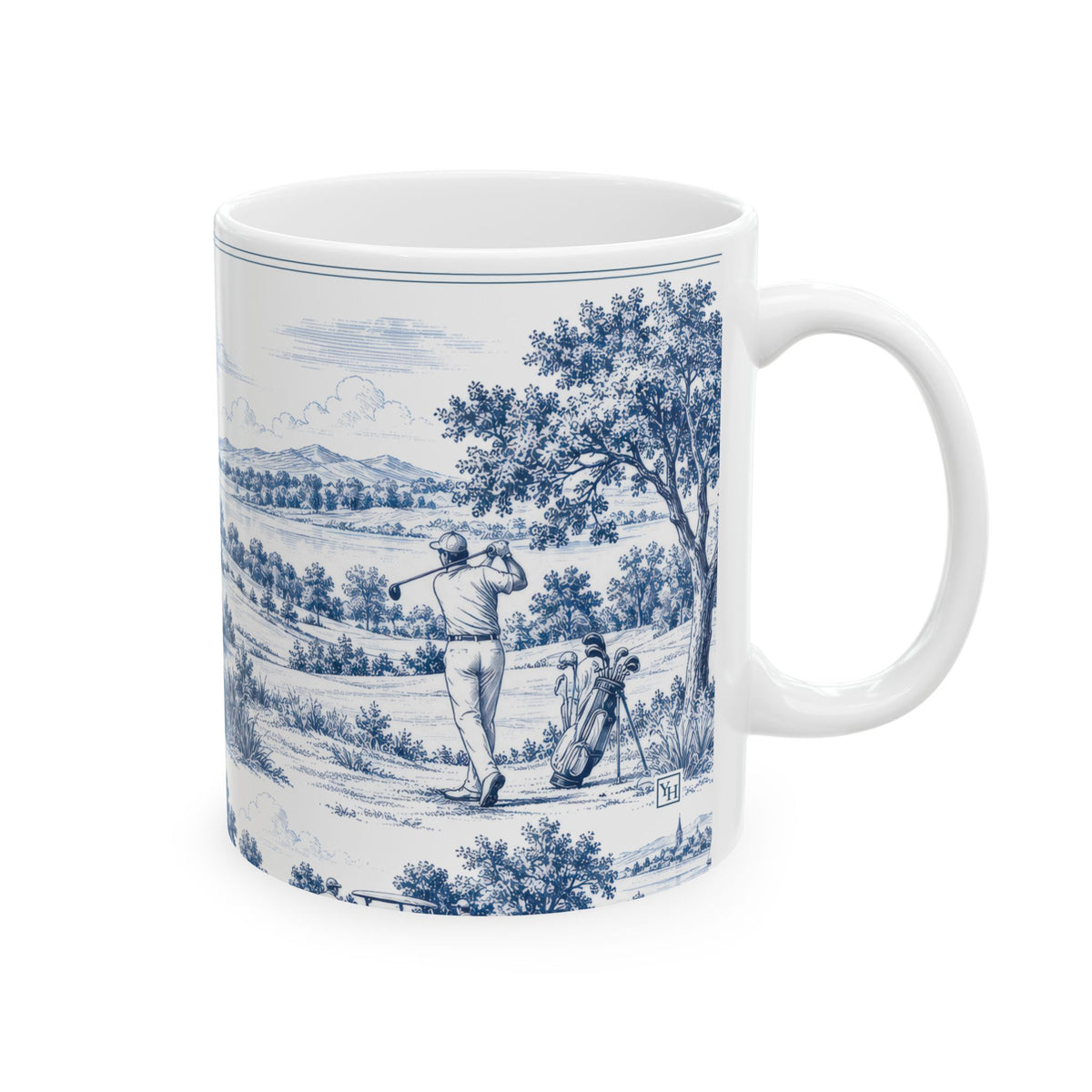Golf Ceramic Mug — Toile Pattern | Indigo Blue