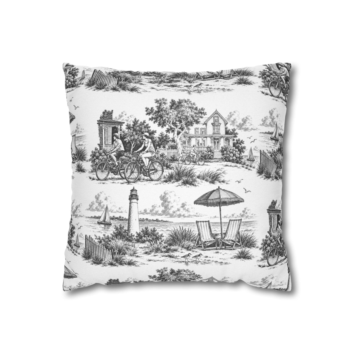 Cape May Square Pillow Cover — Toile Pattern | Soft Black