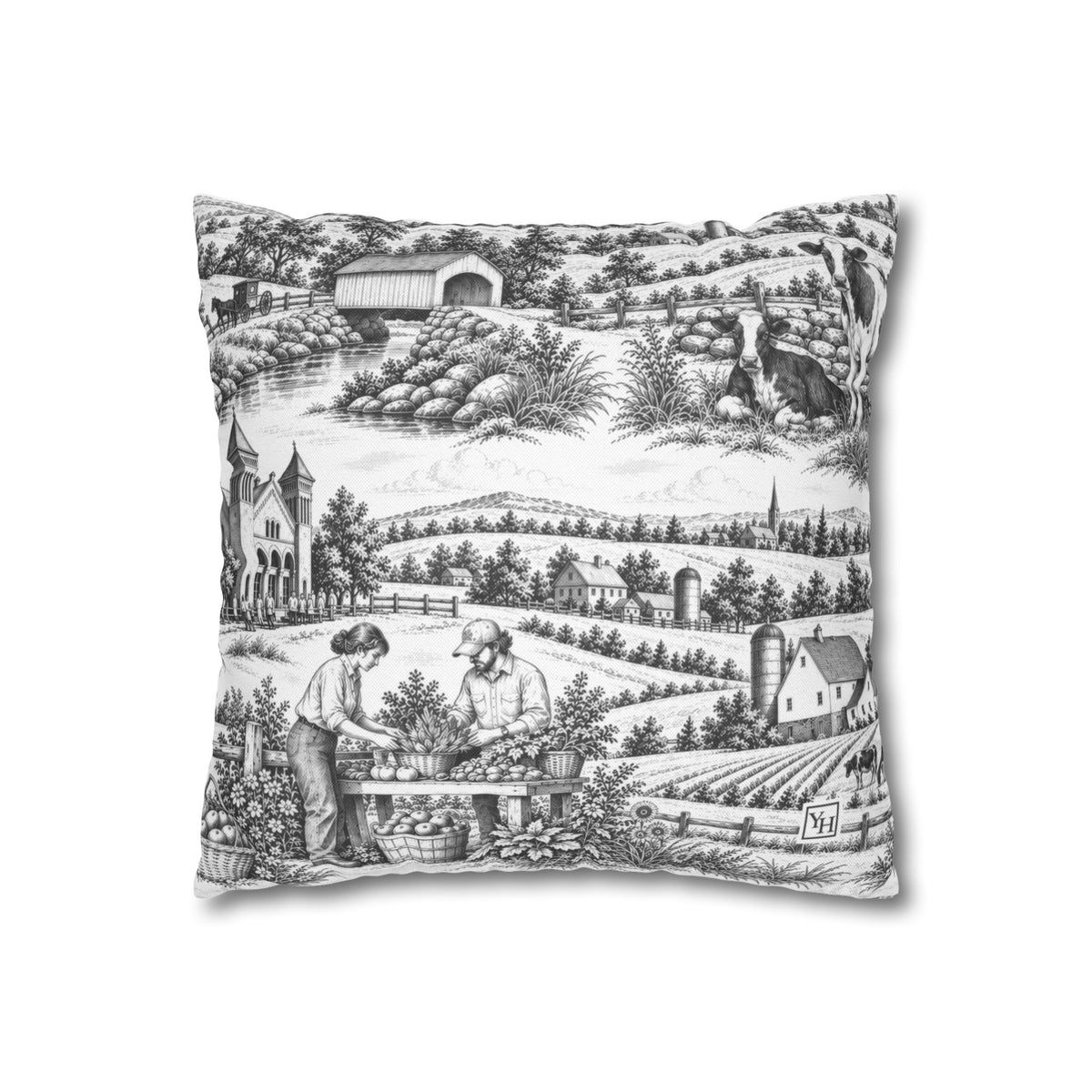 Lancaster Square Pillow Cover — Toile Pattern | Soft Black