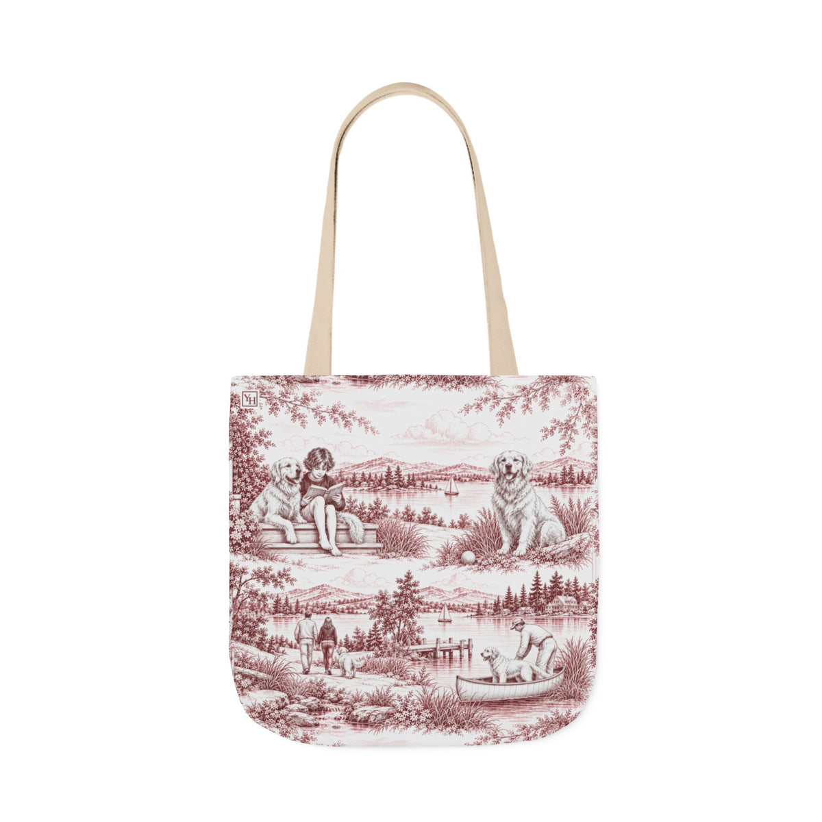 Golden Retriever Canvas Tote Bag — Toile Pattern | Turkish Red