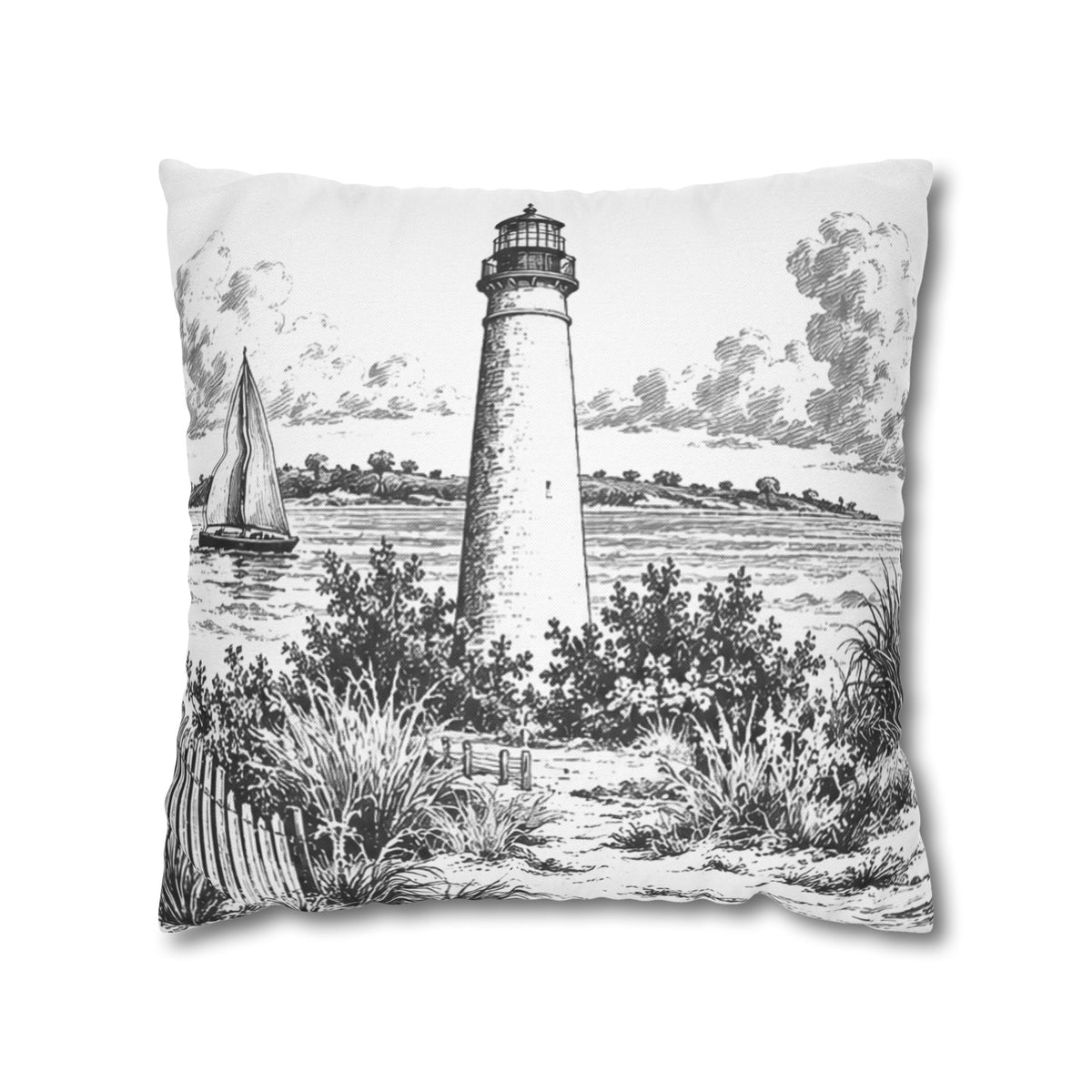 Cape May Square Pillow Cover, Large Scale — Toile Pattern | Soft Black