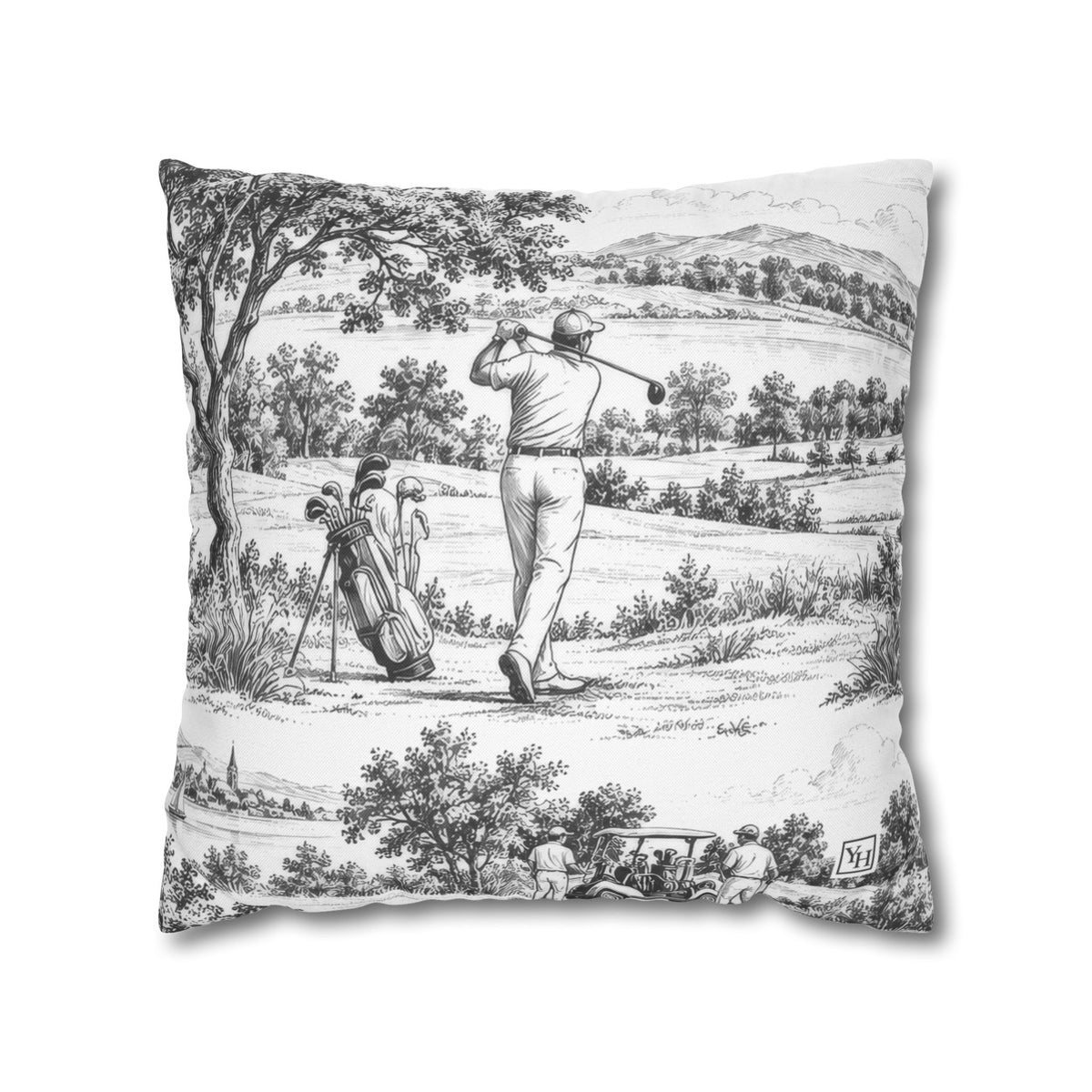 Golf Square Pillow Cover, Large Scale — Toile Pattern | Soft Black