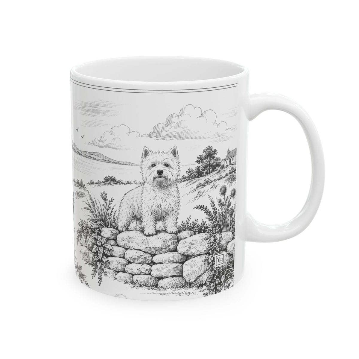 West Highland Terrier Ceramic Mug — Toile Pattern | Soft Black