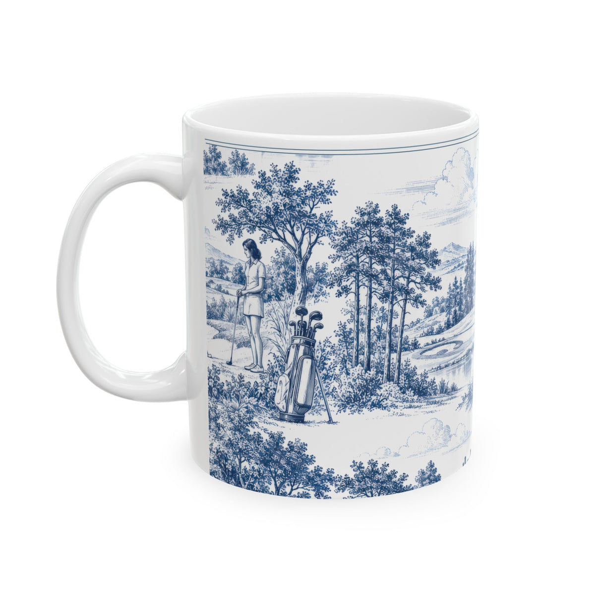 Golf Ceramic Mug — Toile Pattern | Indigo Blue