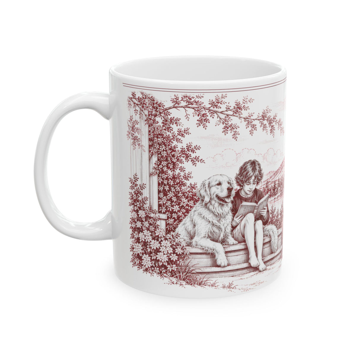 Golden Retriever Ceramic Mug — Toile Pattern | Turkish Red