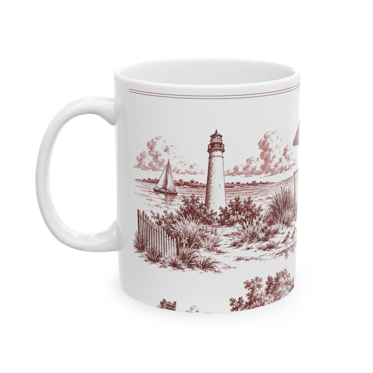Cape May Ceramic Mug — Toile Pattern | Turkish Red