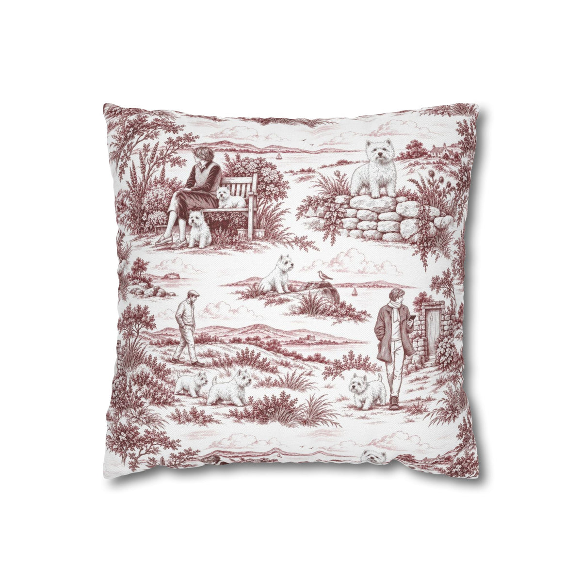 West Highland Terrier Square Pillow Cover — Toile Pattern | Turkish Red